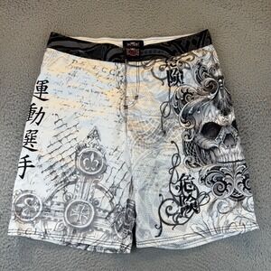 MMA Elite Shorts Mens Large White Athletic Train Skull Graphic Fight Y2K